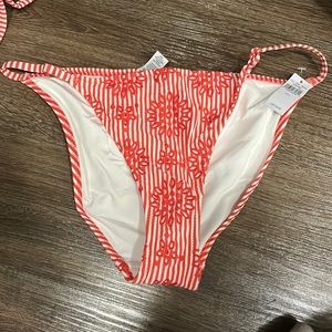 NWT aerie bright red coral stripe bikini bottoms with adjustable sides